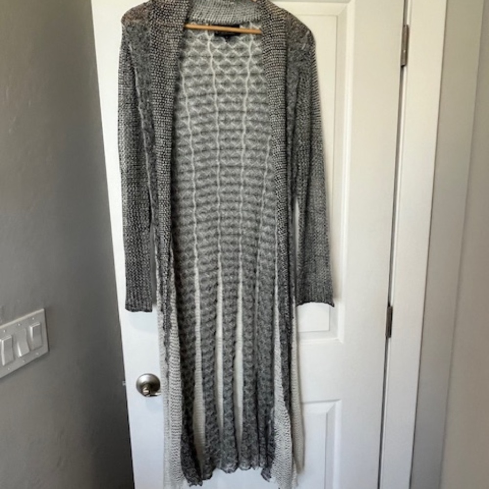 Pyramid Collection Metallic Thread Maxi Duster Cardigan Sz S  Boho Phoebe - Picture 2 of 8